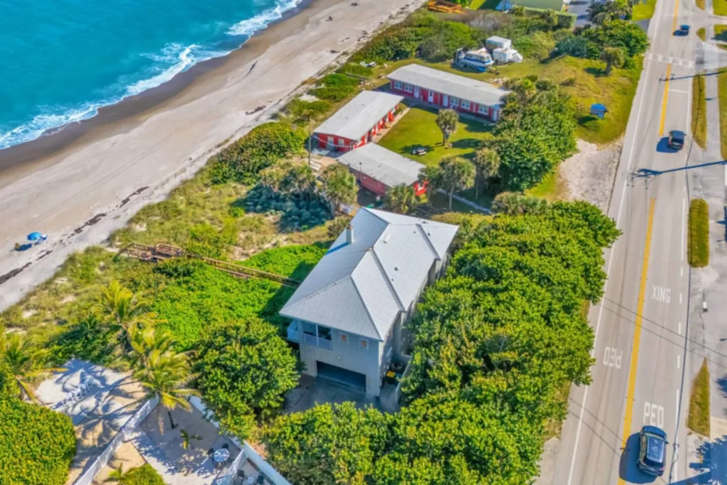 Aerial view of an oceanfront vacation home