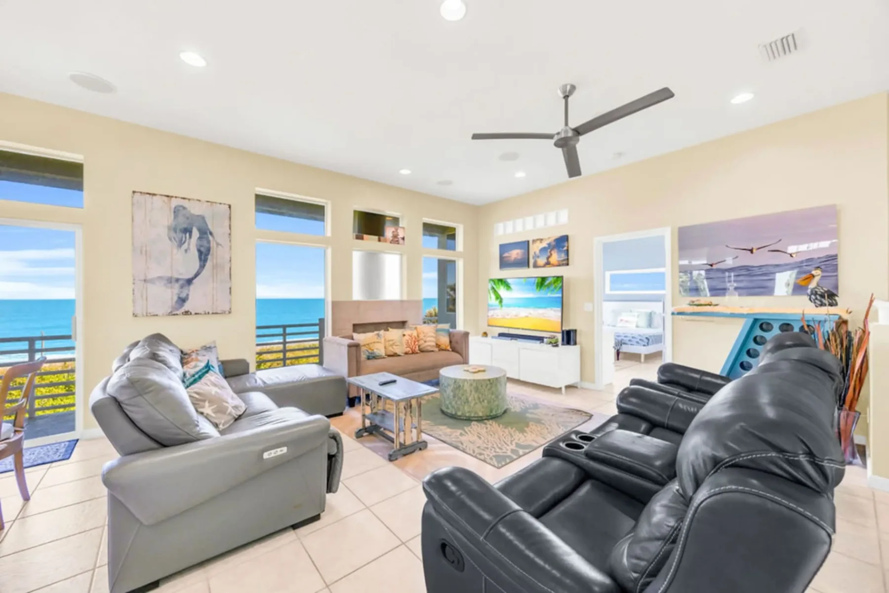 Bright living room with ocean view